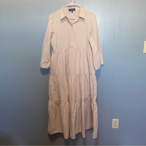 Tuckernuck Pompander Place Sandstone Mabel Maxi Tiered Tan Dress Small - Picture 5 of 12